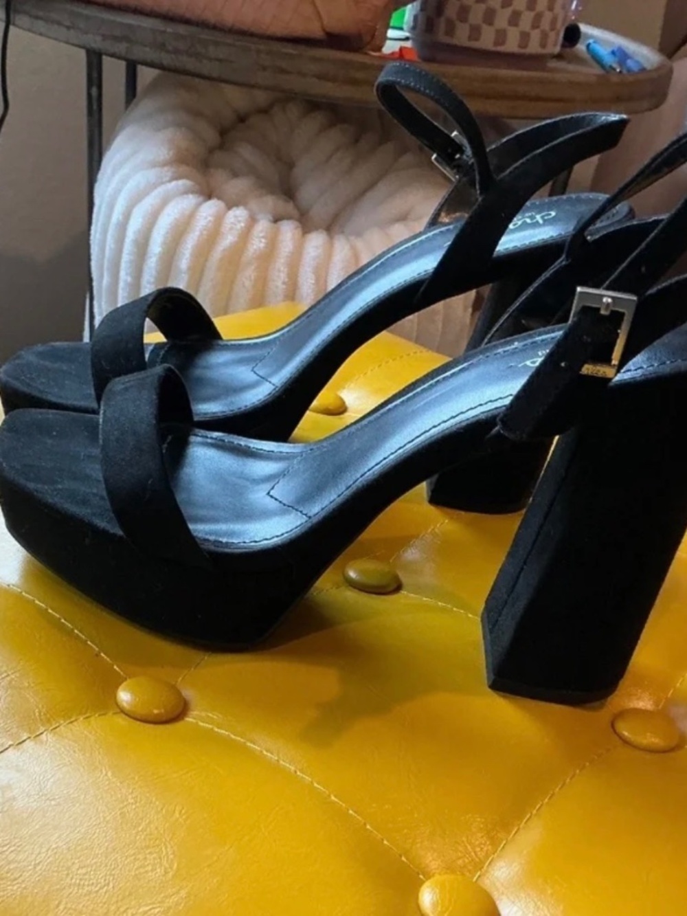 Black platform suede heels